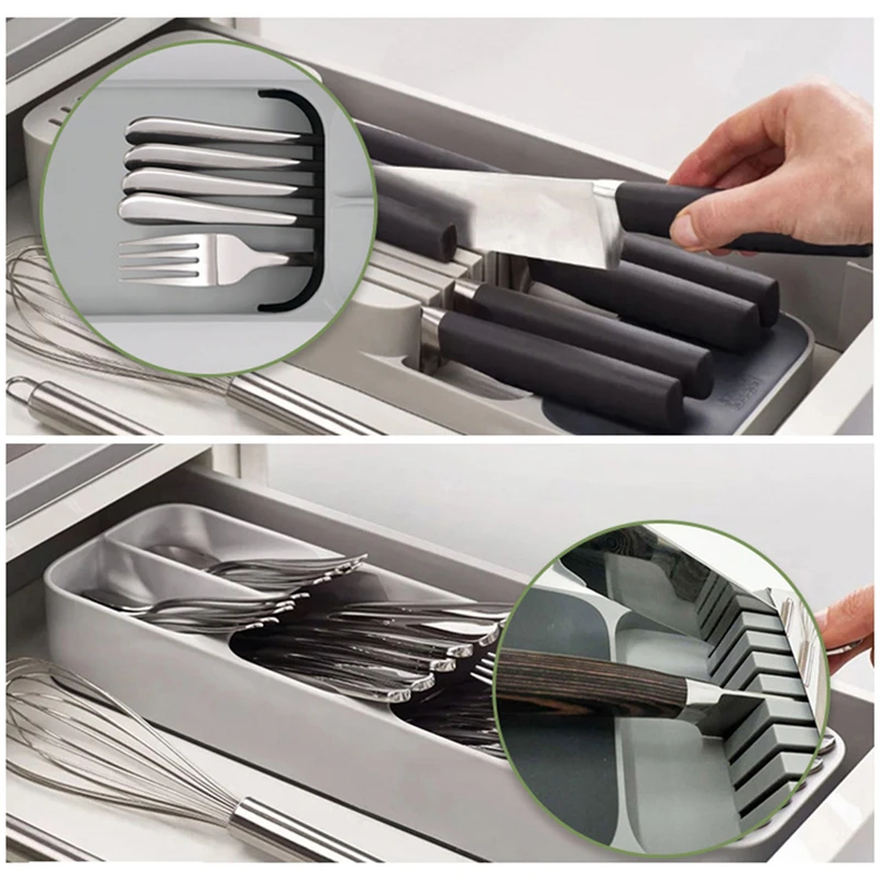 
New Arrival Knife Block Holder Double-layer Kitchen Drawer Knife Storage Organizer Tray Universal Knives Stand Organizer 