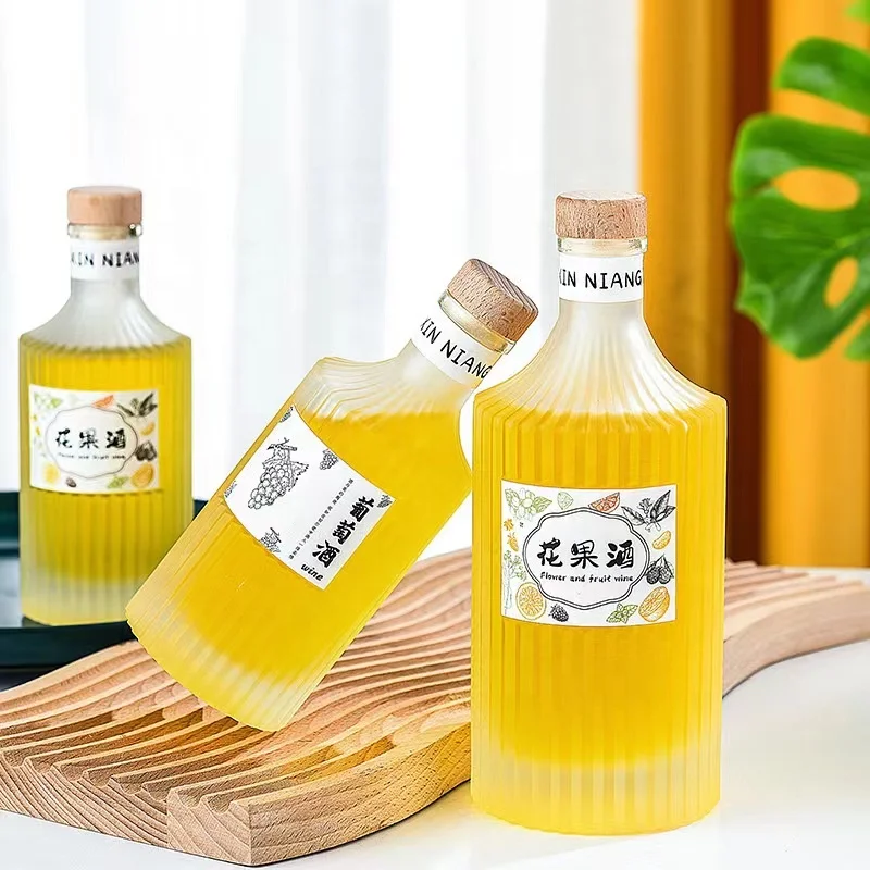 250 ml 500 ml Brandy Liquor Glass Bottle Wine Clear Frosted With Cork Wooden Lid