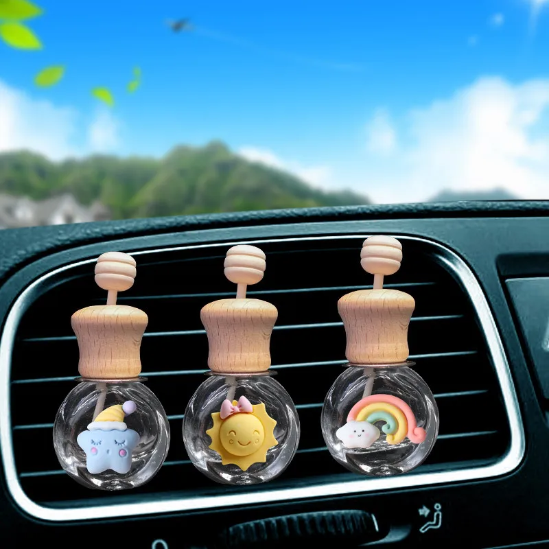 Car Fragrance Empty Glass Bottle Cute Car Air Freshener Bottle Perfume Clip Air Vent Outlet Aromatherapy Essential Oils Diffuser