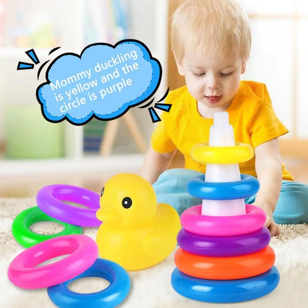 HUAMJ New Arrival Montessori Rainbow Tower Color Cognitive Baby Kids Building Block Stacking Rings Toy