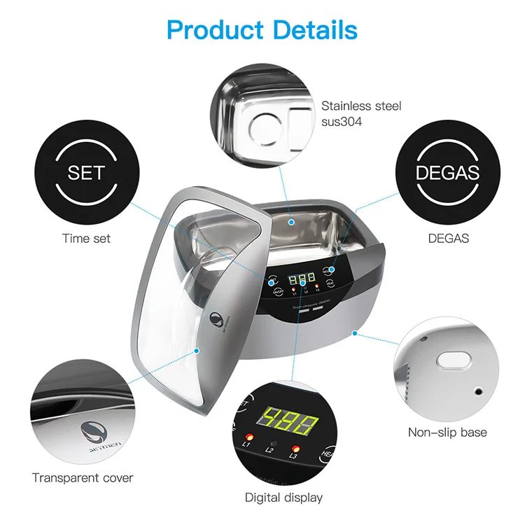 Skymen 2.5L household digital ultrasound cleaner smartphone timer cleaning bath device factory with heater warranty