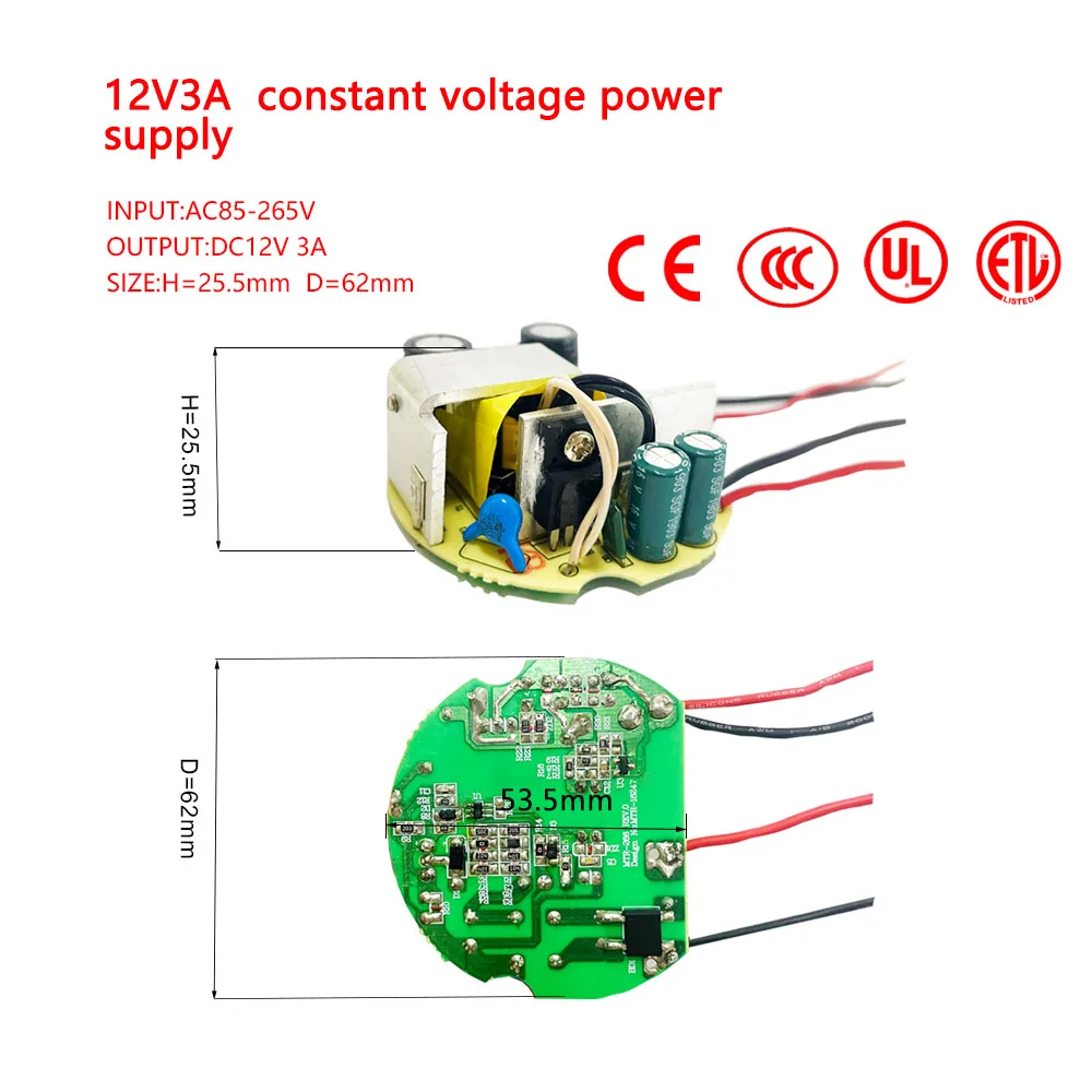 AC85~265VDC12V3A 3C CE ETL wholesale circle SWPS led switch mode power supply for industry machine medicine cosmetic instruments