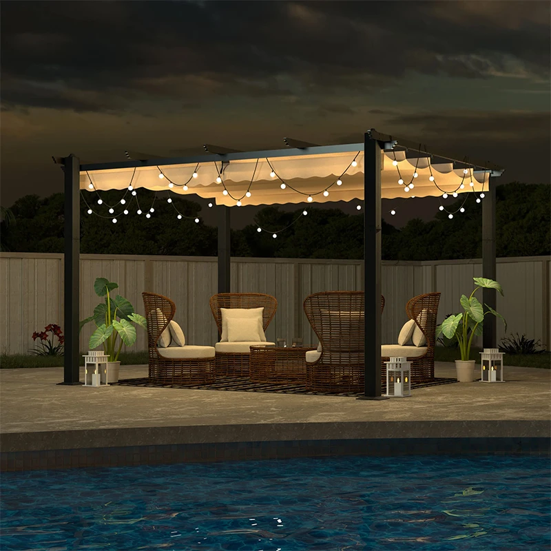 3*4M Aluminum Frame  Patio Pergola Sun Shelter With Retractable Canopy For Outdoor