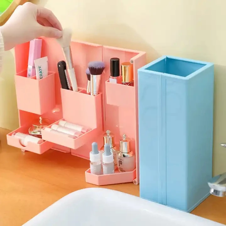Desktop foldable and stable storage box Cosmetic stationery three-dimensional unfolding finishing box