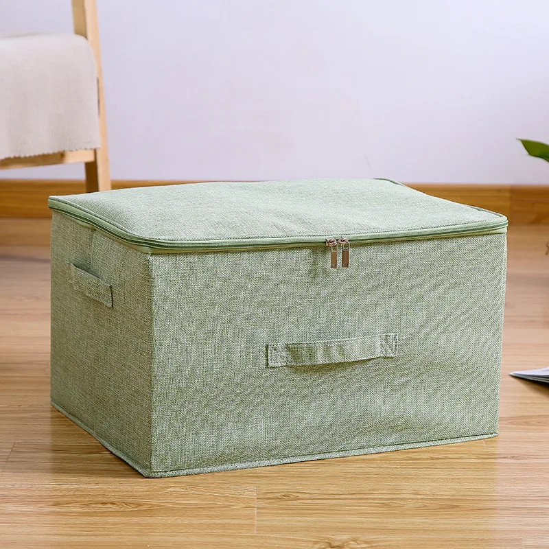 Hotselling Collapsible Linen Clothing Storage Box Cloth Covered Storage Boxes With Zipper And Handles