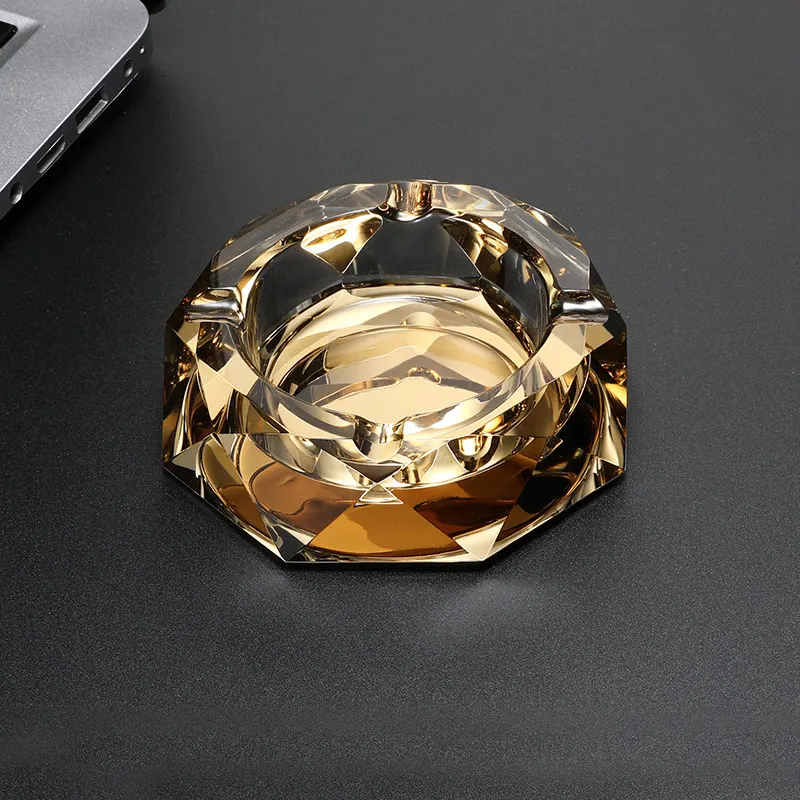 Custom Logo Private Cigarettes Cigars Octagon Large Pocket Coating Crystal Glass Ashtray