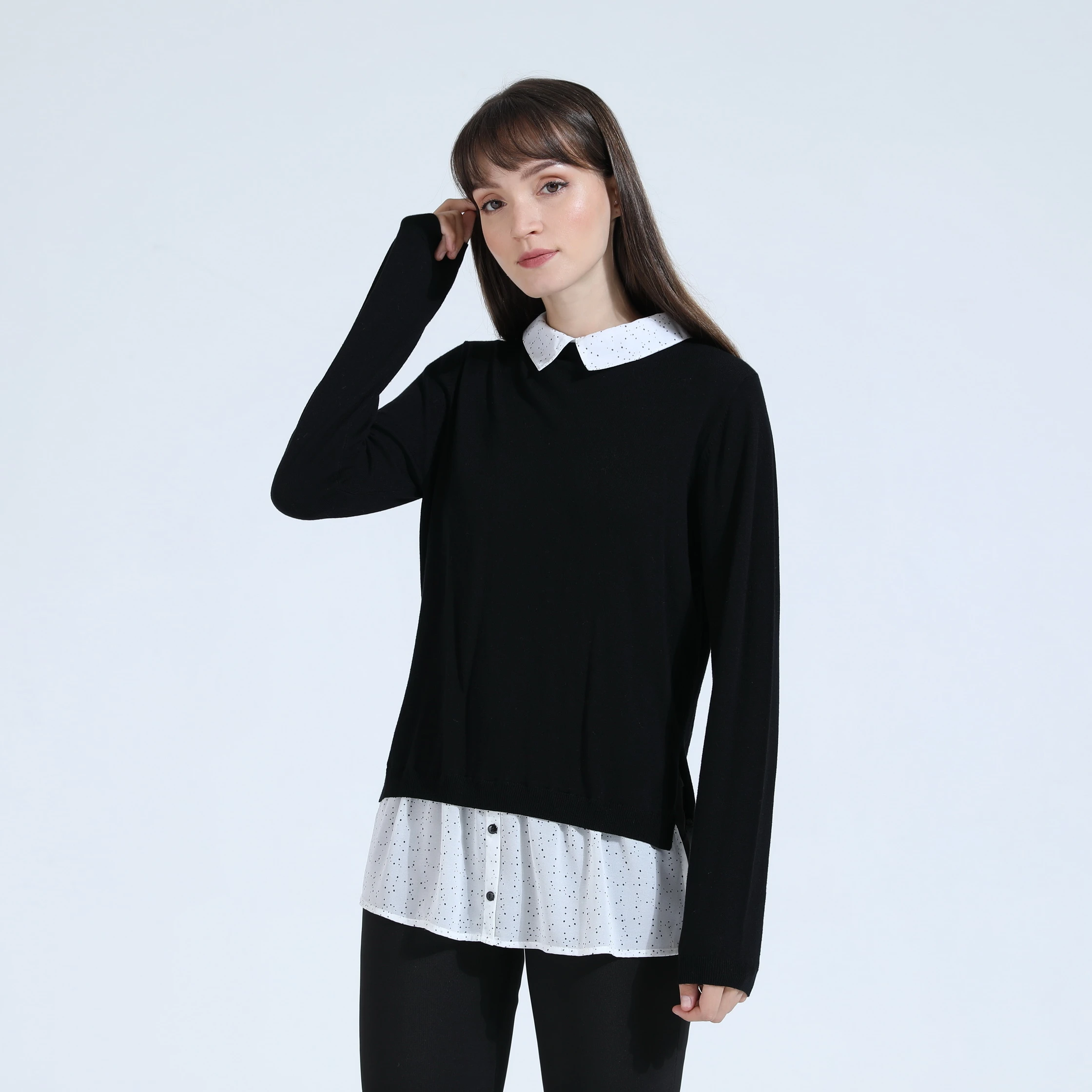 OEM женский лоскутный свитер с круглым вырезом и пуговицами, Женский вязаный пуловер высокого качества Recyle