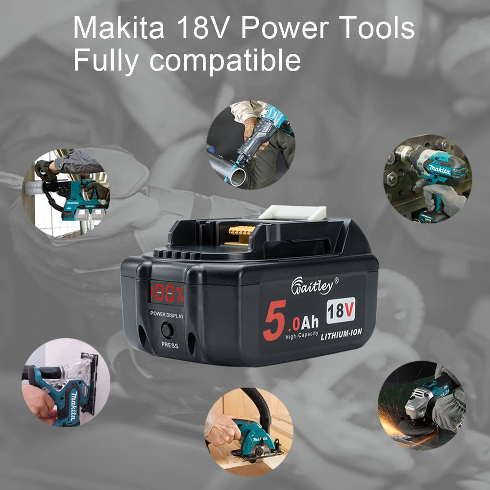 Waitley lithium Batteries Replacement Battery 18V 5Ah 5000mAh for Makita 18 V power tool BL1830 BL1840 BL1850 BL1860 18 v 5A