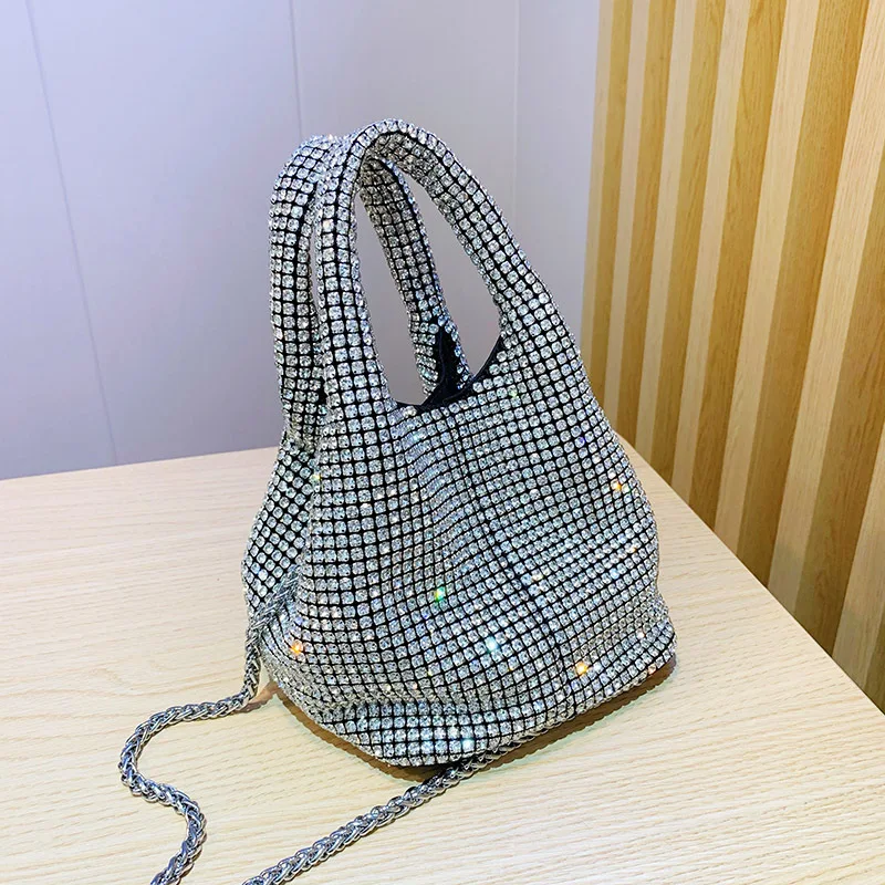 All Over Big Diamonds Ladies Small Bucket Purses Luxury Designer Handbags Women Rhinestone Bucket Hand Bags