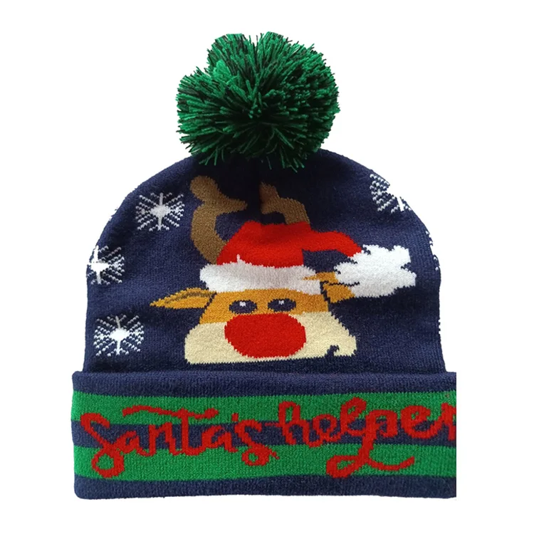 Promotion Christmas Decoration Colorful Led Knitted Lamp Santa Claus Cap Christmas Tree Snowman Hat