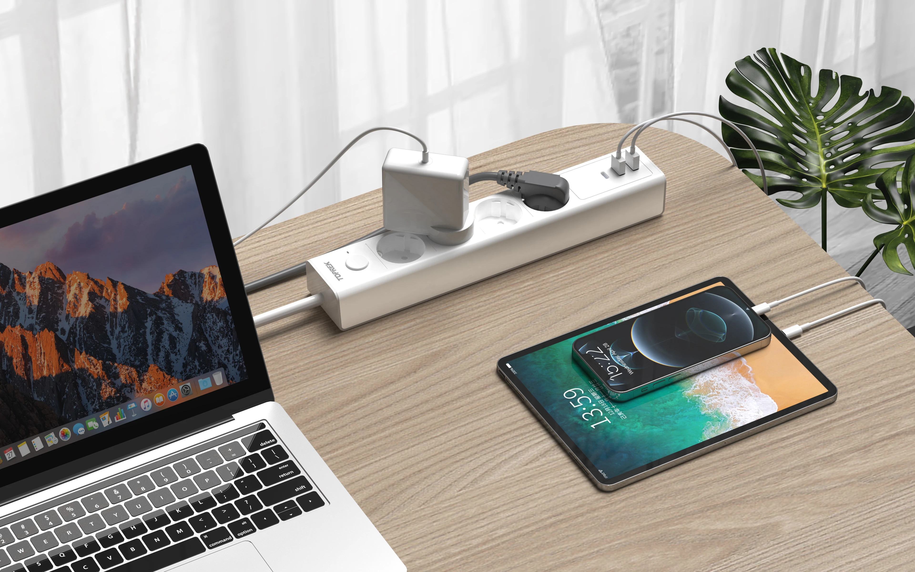 Home Office Electrical Supply Europe Extension Board Power Socket  4 Outlets With Type-C PD30W Fast Charging 16A 4000W MAX