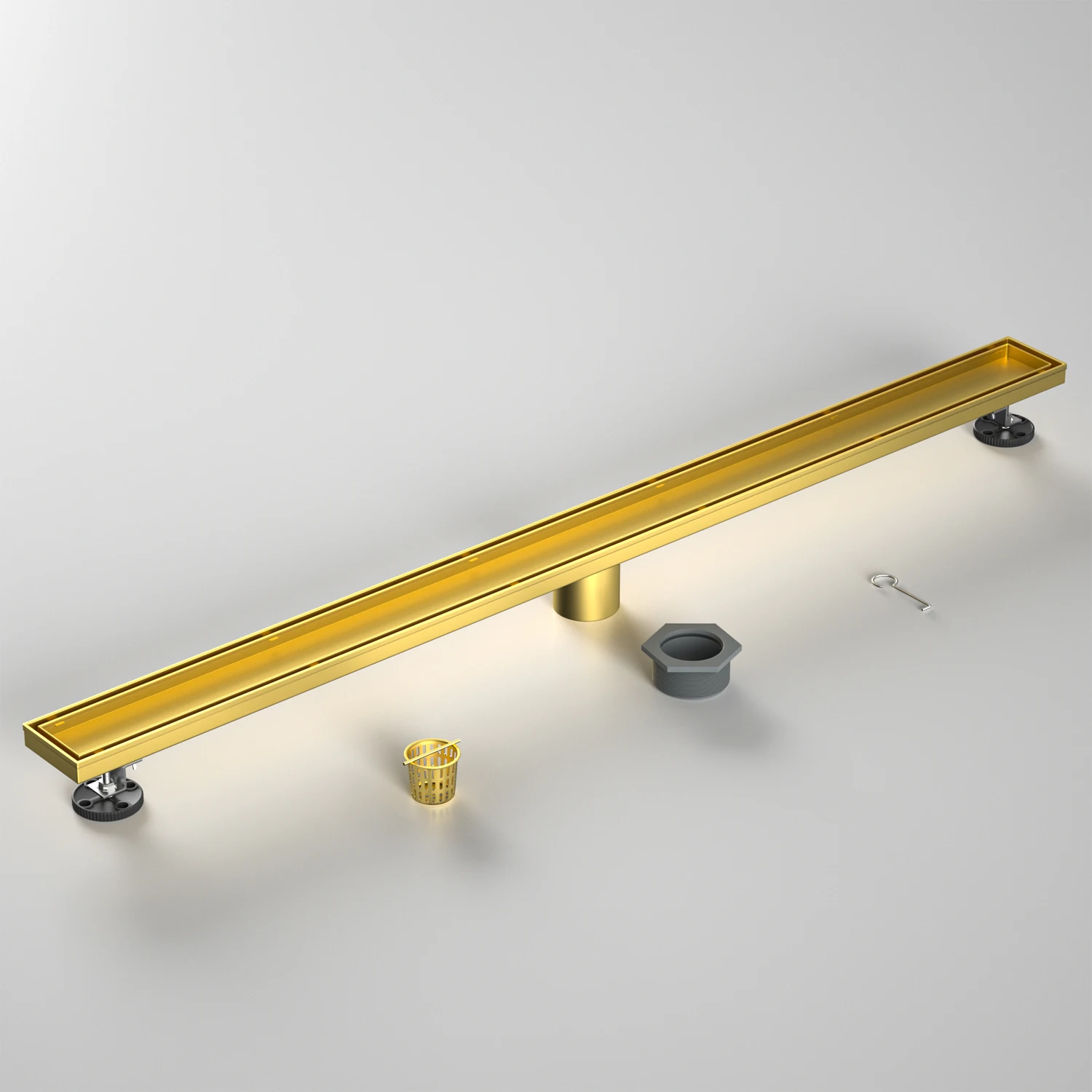 Reversible Cover Golden Linear Shower Drain Invisible Linear Floor Drain with Adjustable Leveling Feet