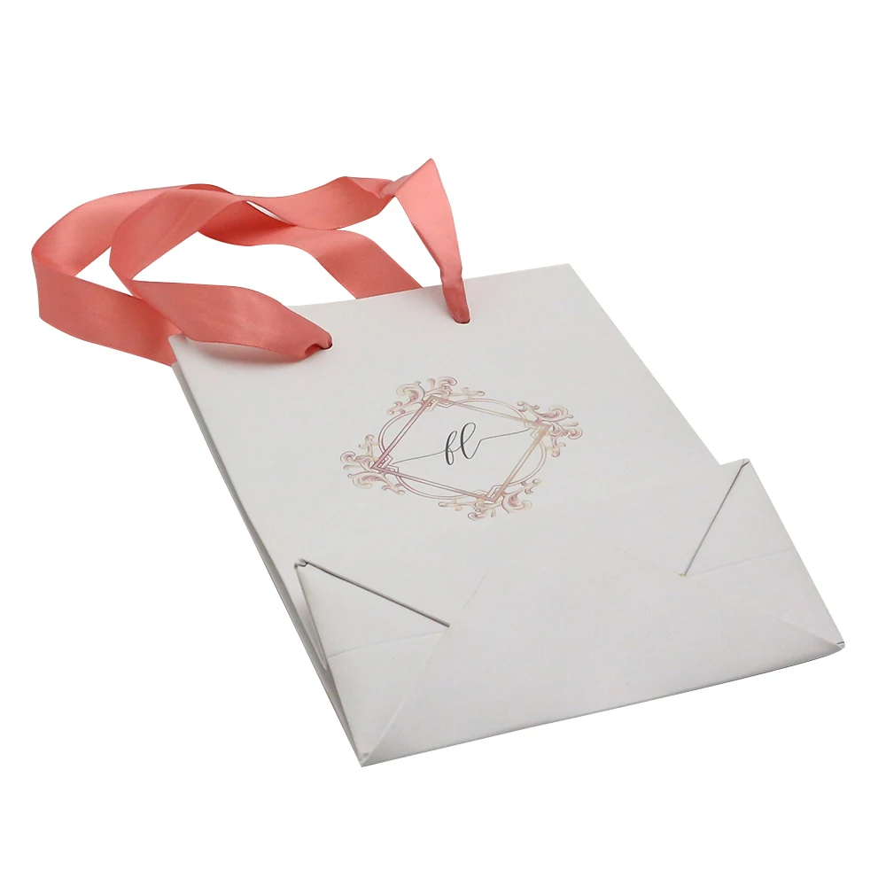 Luxury Custom Pink Logo White Kraft Mini Jewelry Paper Shopping Gift Bag for Lipgloss