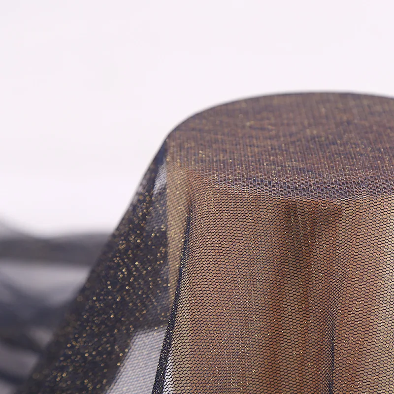 Wholesale Factory Gold Lurex Mesh Stretch Fabric Polyester  Black Mesh Gold Yarn Fabric