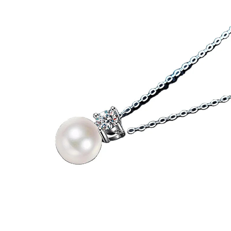 Elegant Fashion Statement Pearl Necklaces S925 Plated Brass Pearl Round Big Pearl Beaded Necklace Jewelry