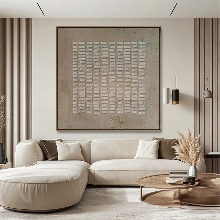 Wall Hanging Decor Handmade Earth Tone Abstract Canvas Minimalist Wabi Sabi Plaster Painting 3D Art Work