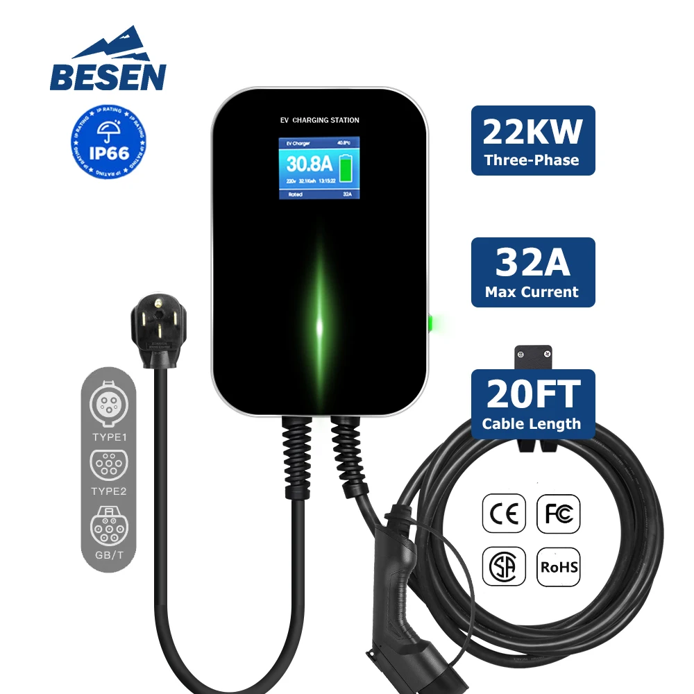 BESEN лучшая продажа 22 кВт EV WALLBOX RFID зарядное устройство для электромобилей домашнего пользователя