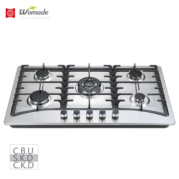 SS 5 burner gas hob 90cm big size build in cooktops suitable for different cooking way fry cook boil soup good quality cooker