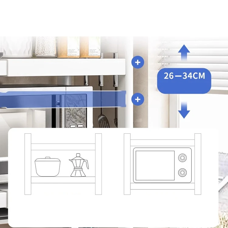 Upgraded Reinforced Model Microwave Oven Storage Rack Double Tier Retractable Kitchen Organization