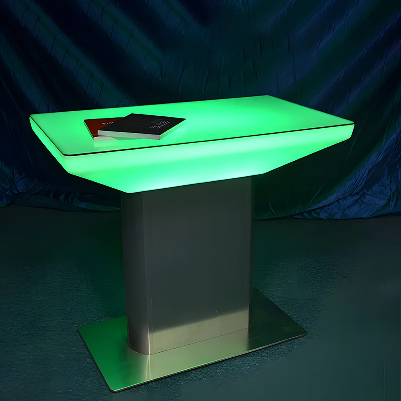 PE Plastic bar Furniture Coffee Table with Metal Base Frame and LED Light Inside for Indoor and Outdoor