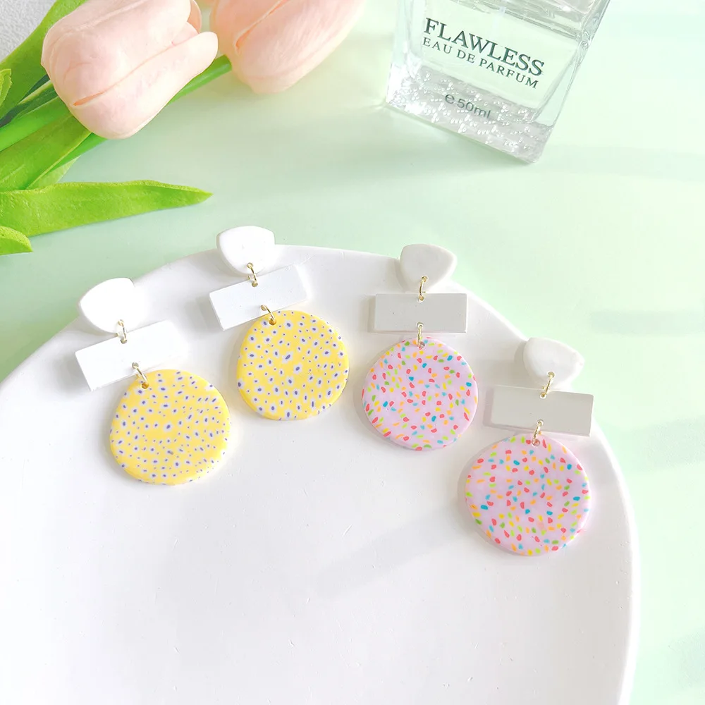 Bohemia  Geometric Pattern Earrings Wholesale Bohemian Handmade Colorful Round Polymer Clay Stud Earrings Women
