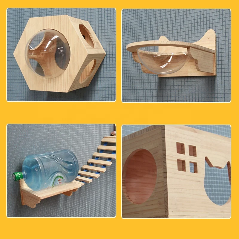 Free Design Custom Sisal Scratcher Post Climbing Tree For Indoor Cats Pets Wooden Hanging Board Shelf Wall Mounted Cat Tree