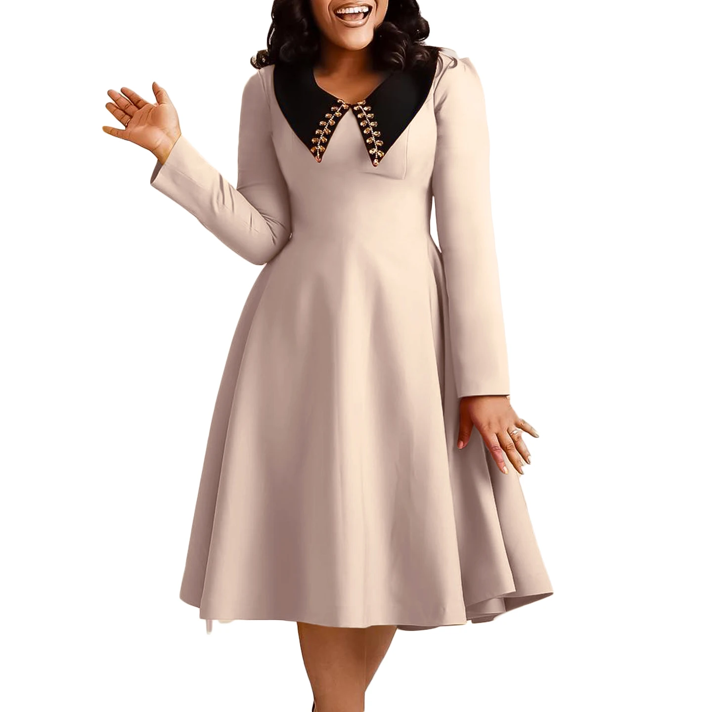 Casual latest dresses women lady elegant european knee length winter