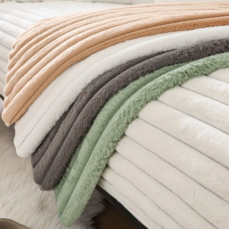 French Luxury Rabbit Plush Sofa Towel Thickened Warm Cream Wind Non-Slip Leather Winter Home Textile