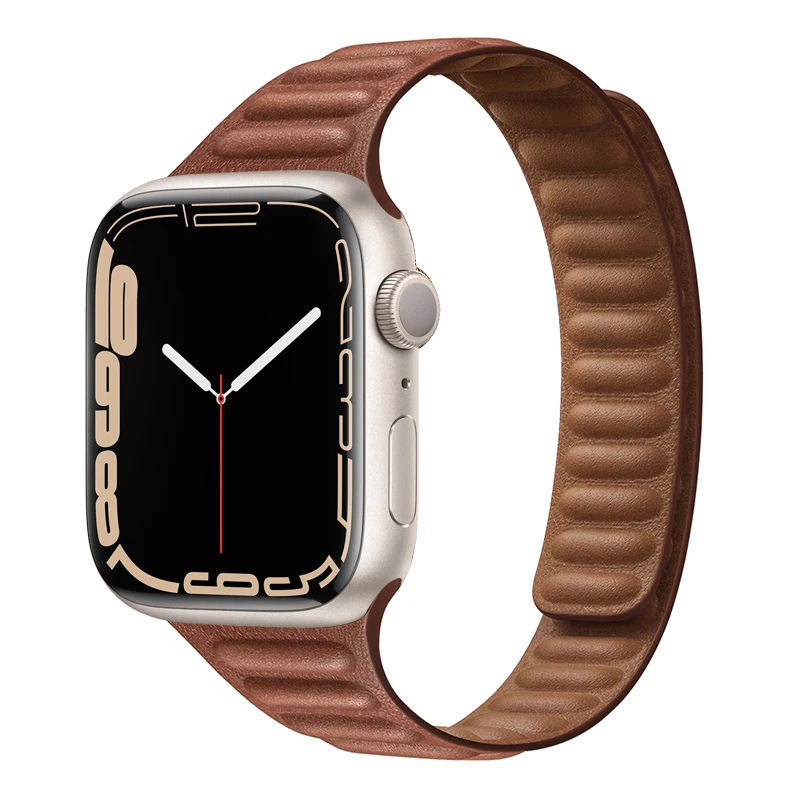 Оригинальный браслет с магнитной петлей для iWatch series 3 5 4 SE 6 7, кожаный ремешок для Apple watch band 44 мм 40 мм 41 мм 45 мм, ремешок для часов