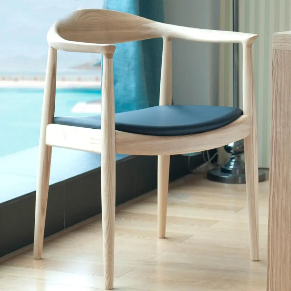 Modern leather padded wooden dining chairs Solid wood Kennedy armchair for meetings and conferences
