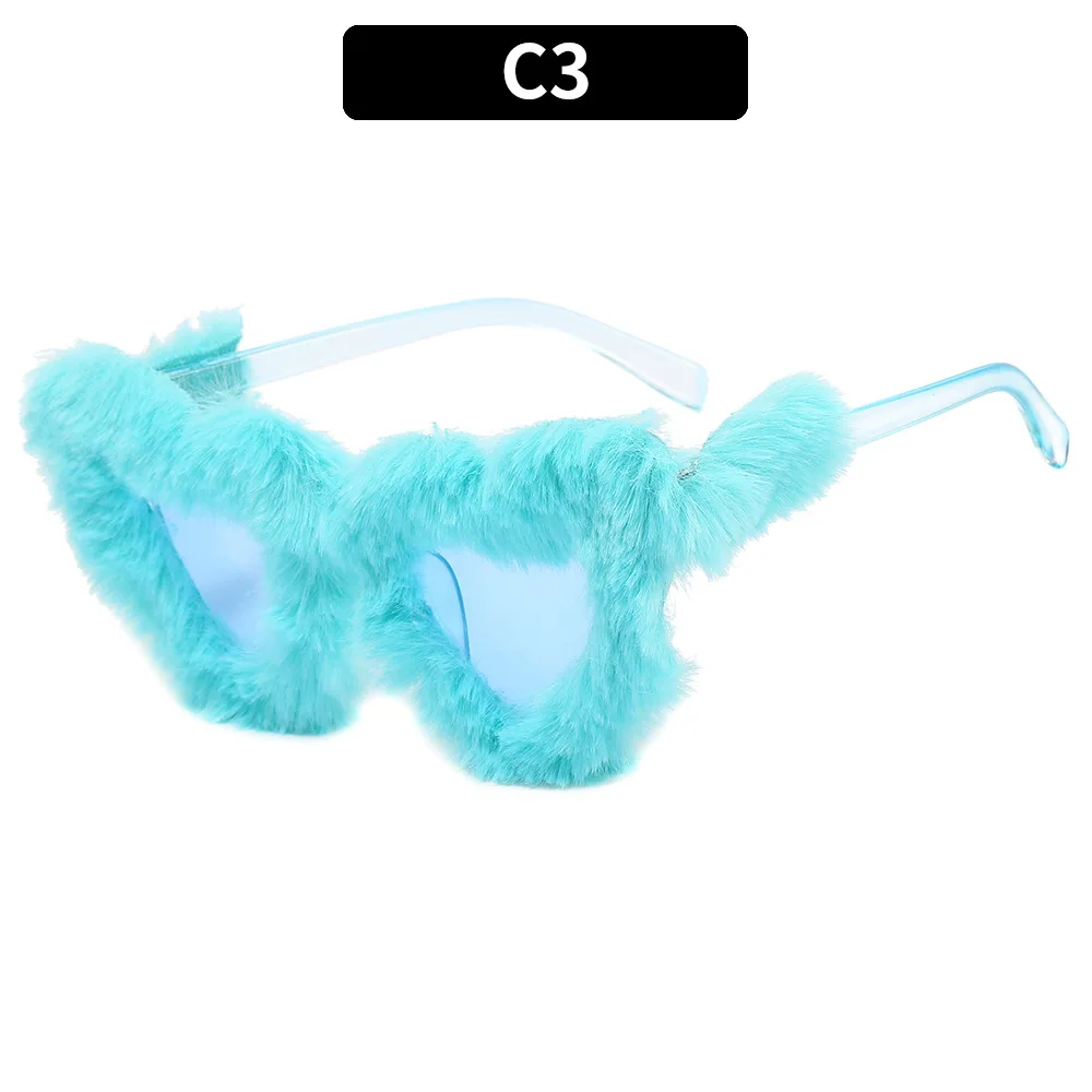 UNOC 2023 New Trendy Heart Shape Plush Sunglasses Cat Eye Sun Glasses Funny Party Eyewear Shades for Women and Men