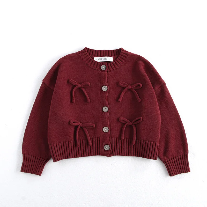 Kids Sweaters Toddler Knitted Cardigan Girls Fall Baby Girl Vintage Bow Solid School Uniform Sweater Coat