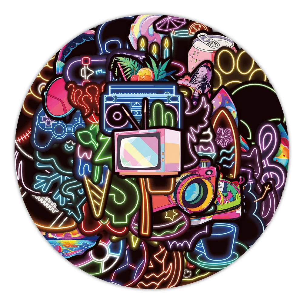 50 new neon light style stickers, computer water cup decoration stickers, waterproof and creative notebook tent stickers