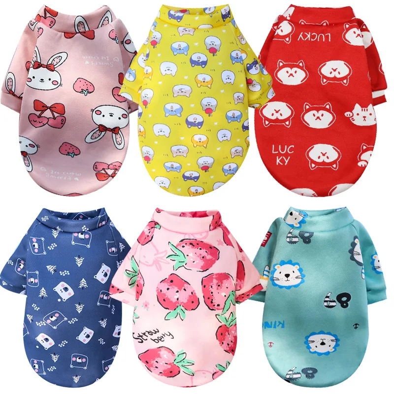 Printed cartoon pet clothes plus velvet two-legged sweater spring autumn winter dog clothes winter