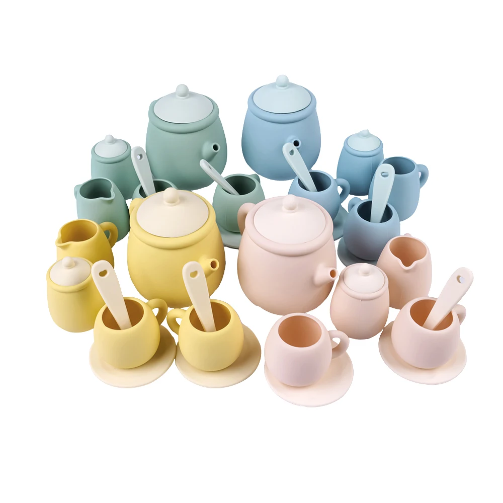 Hot Selling BPA Free Food Grade Silicone Kitchen Toy Afternoon Tea Set Pretend Play House Toy For Kids Tea Cup Set