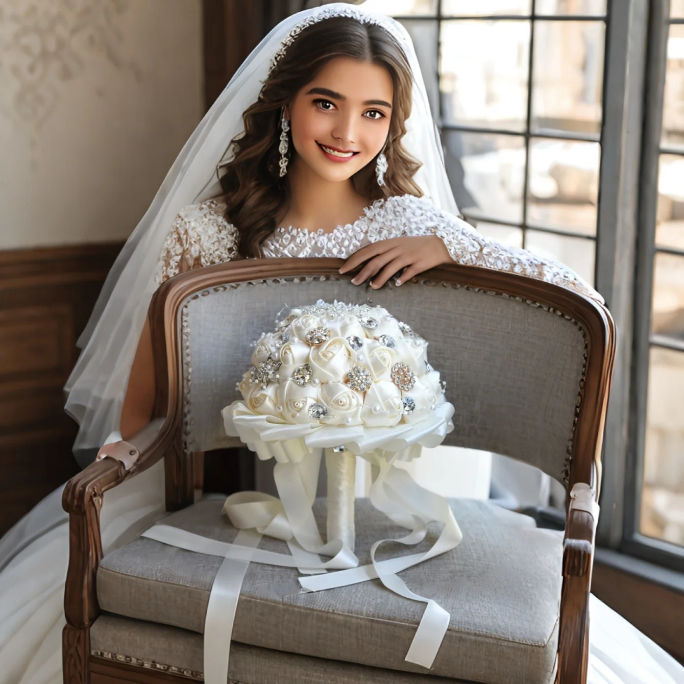 Hot Selling Brides Carry Rose Wedding Bouquets Romantic Artificial Roses Diamond Decorations Bridesmaid Bouquets