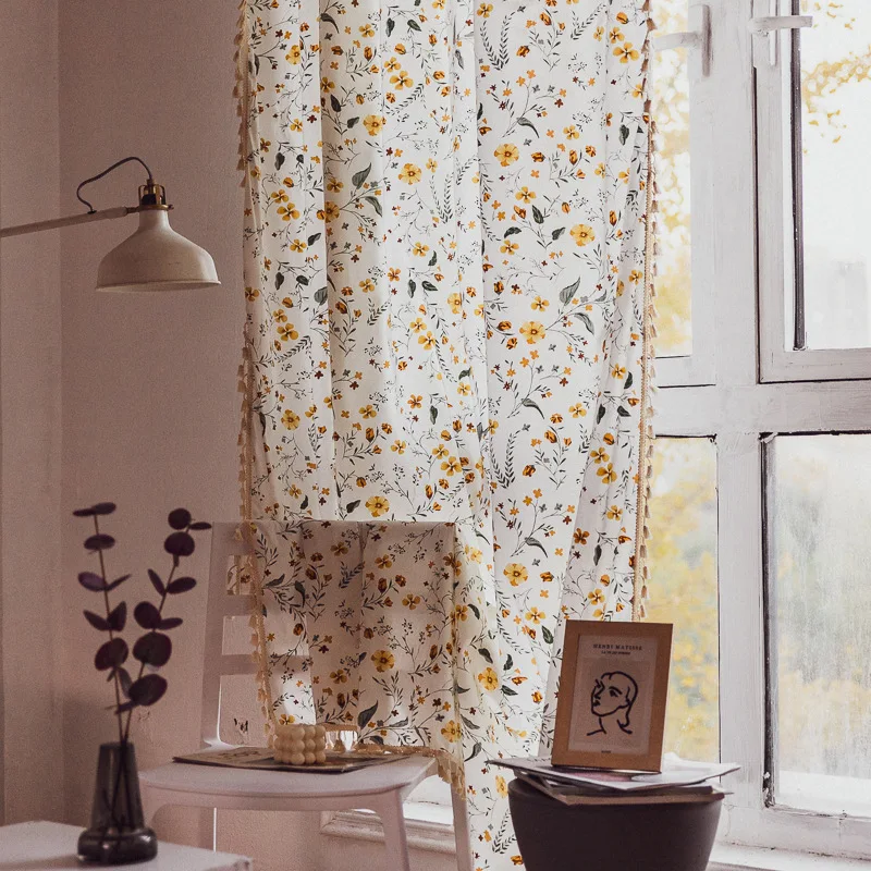 American Floral Printing Design Dining Room Curtain Finished Kitchen Window Decoration Curtain