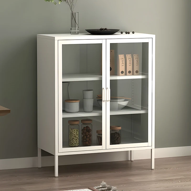 Wholesale office furniture steel storage cabinet with 2 glass doors cupboard low height metal filing cabinet with high feet