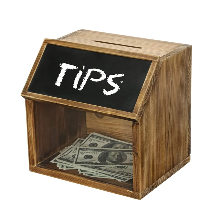 Solid Burnt Wood Comment Box Donation Collection Box Wooden Piggy Bank With Chalkboard
