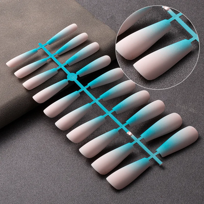 Tiktok Hot Matte Ladies Acrylic Artificial False Nails Set Gradual change Full Cover Press on False Nail For Girl