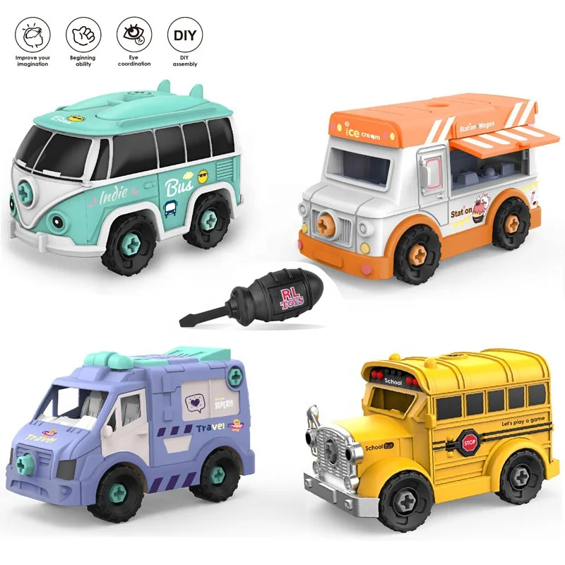 36months toddler educational puzzle hand assemble DIY free wheel school bus