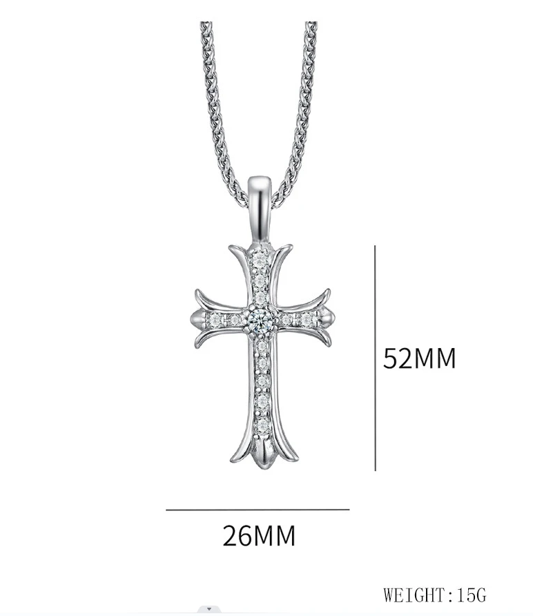 Fine Jewelry 18k Gold Large Men Chunky Gothic Chain Silver Zirconia Necklaces Diamond Cross Pendant