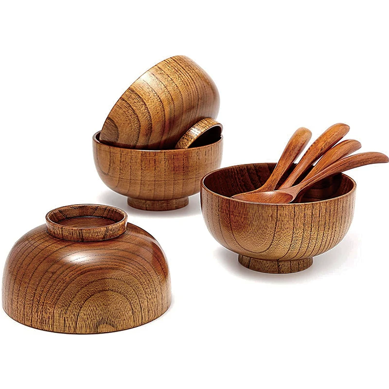 Custom Handmade Wood Bowls Wooden Japanese Bowls for Rice Soup Dip Salad