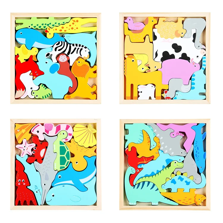 Wooden Animal Wooden Jigsaw Puzzle 3D Puzzle Board Portable Educational Scratch Board Jigsaw Puzzle For Kids