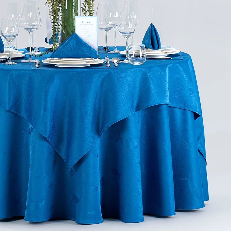 Factory price Custom hotel tablecloth Cloth Art Blue Premium jacquard round table cloth 120
