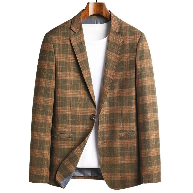 New Premium Color Scheme for Men Slim Fit Business Plaid Blazers Mens Non-iron Suits Groom Wear Suit For Wedding Brown Jackets