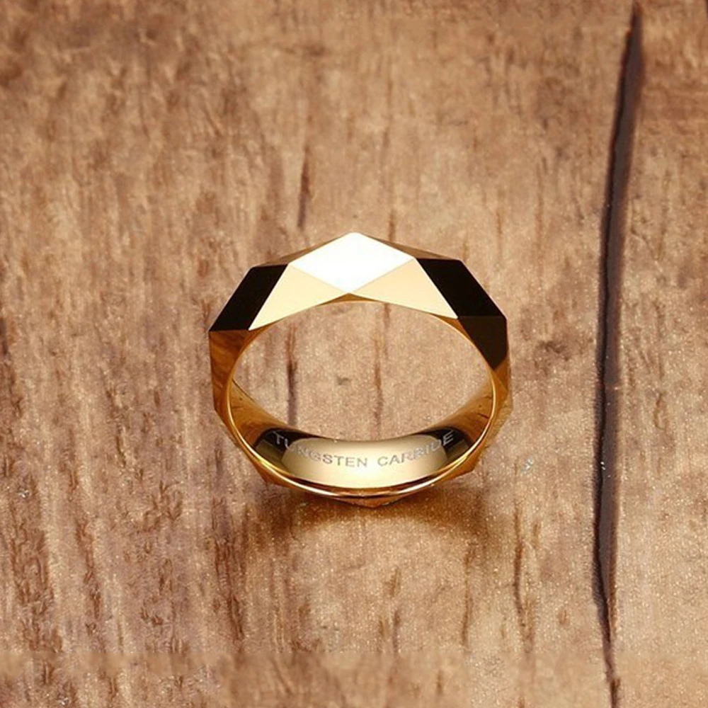 Ring New Arrival 6mm Triangle Shape Faceted Gold Mens Jewelry Tungsten Carbide Band Ring
