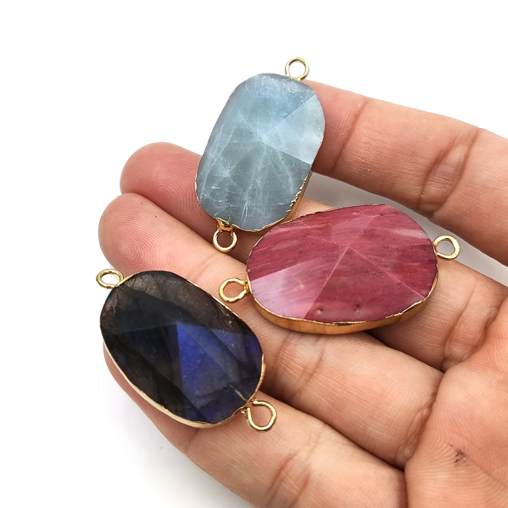 jewelry making supplies imperial jasper oval double bail pendant tiger eye blue lace agate faceted stone connector diy bracelet