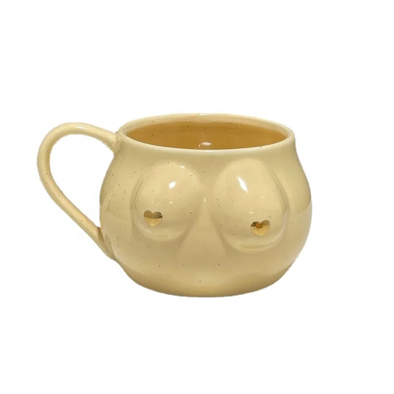 Speckled Ceramic Female Form Ceramic Coffee Mug with golden heart nips Boob Gifts Tea Cup  Funny Large Coffee Boob Cup