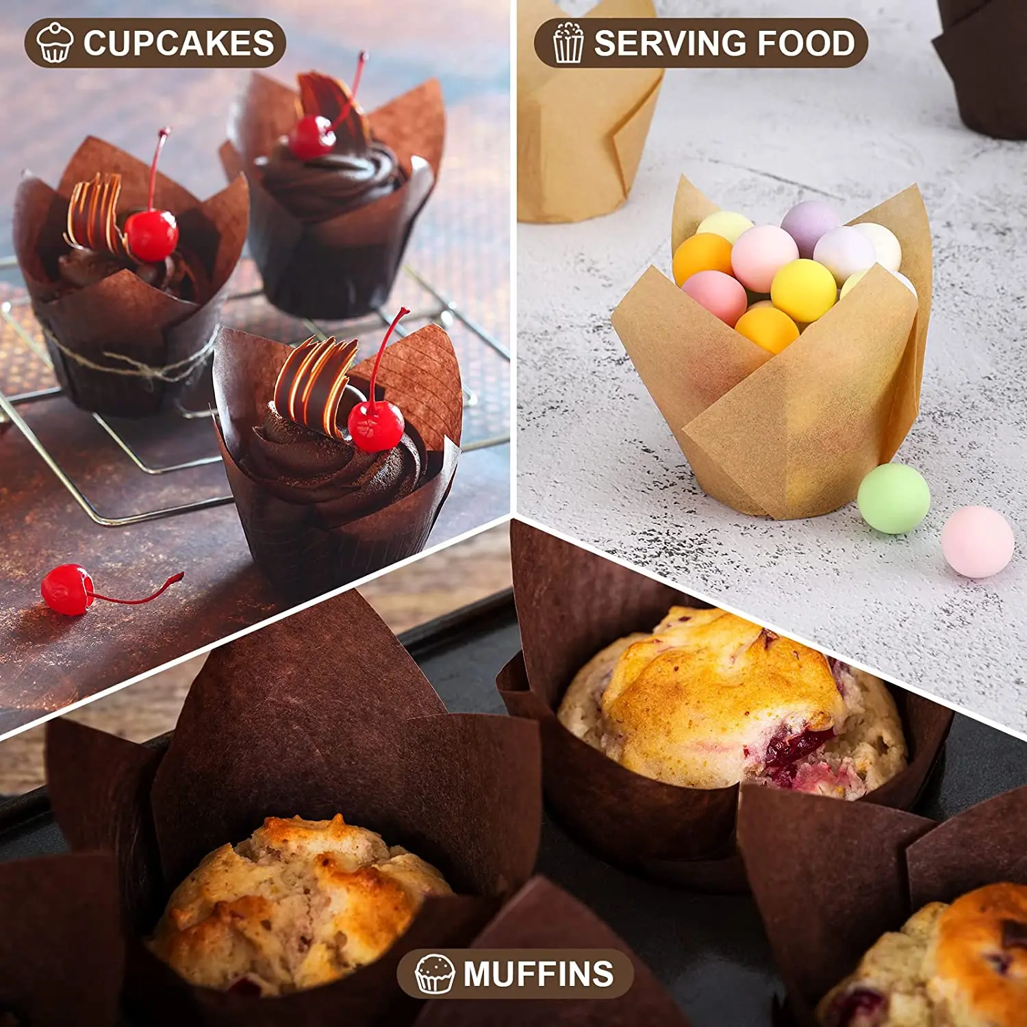 White Brown Natural Color Tulip Baking Case Disposable Tulip Paper Cake Cups Bakery Accessories Moulds Wholesale